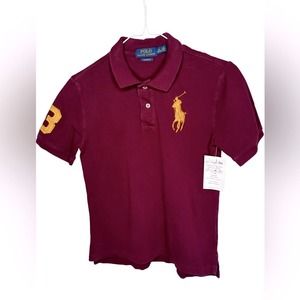 Ralph Lauren Polo Big Pony shirt.Boys size M10-12 Burgundy with big yellow pony.